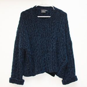Cliche Medium Oversized Navy Blue Chenille Cable Soft Cozy Sweater
